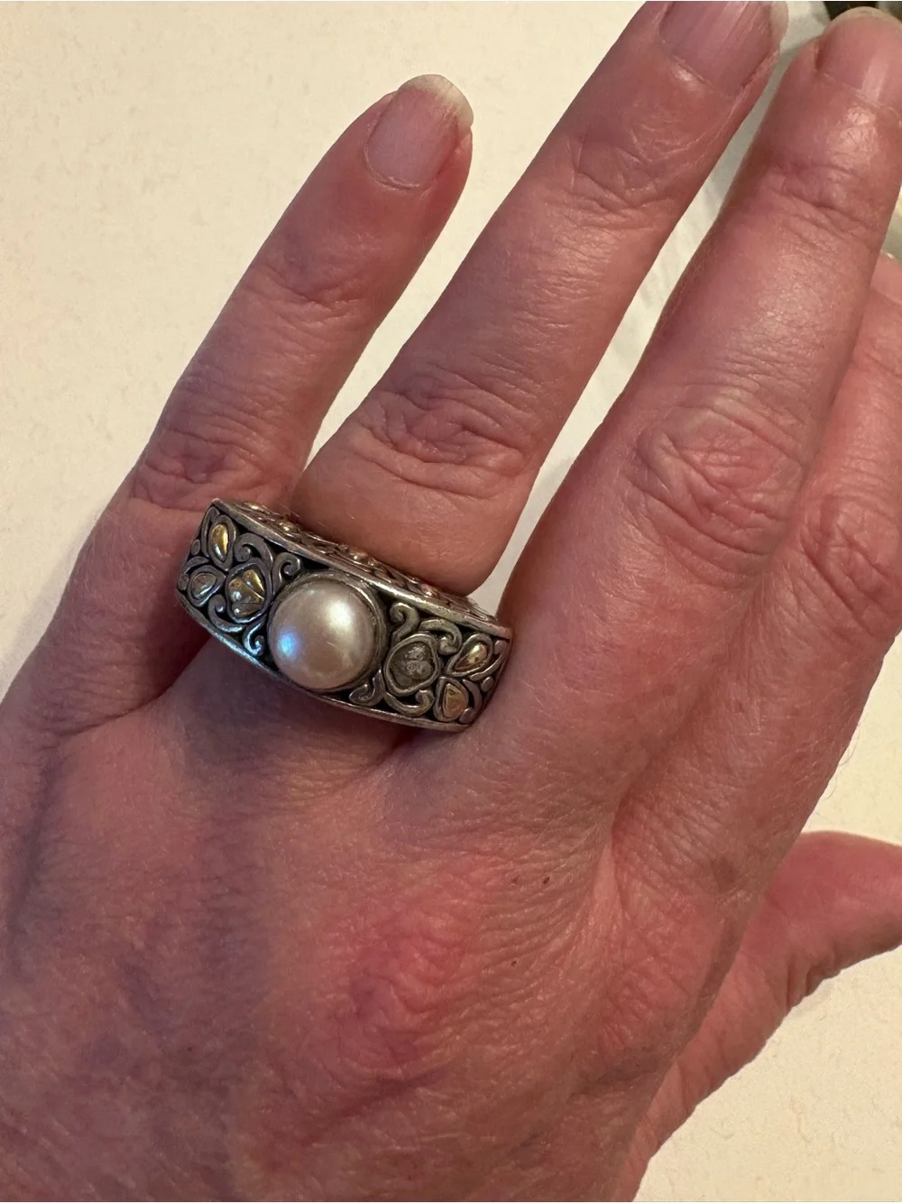 John Hardy Silver Filigree Ring with Pearl Center
